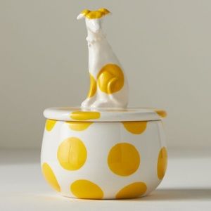 Anthropologie Yellow Polka Dot Dog Jar